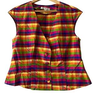 Kent Nielsen Multicolor Plaid Sleeveless Button Up Top‎ Colorful Size M